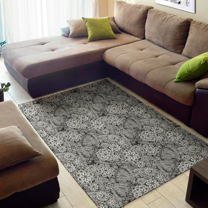 Black And White Western Flower Print Area Rug