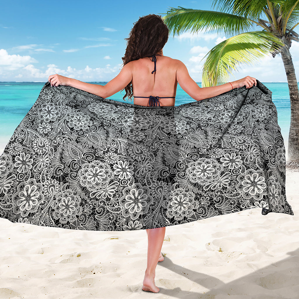 Black And White Western Flower Print Beach Sarong Wrap