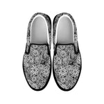 Black And White Western Flower Print Black Slip On Shoes