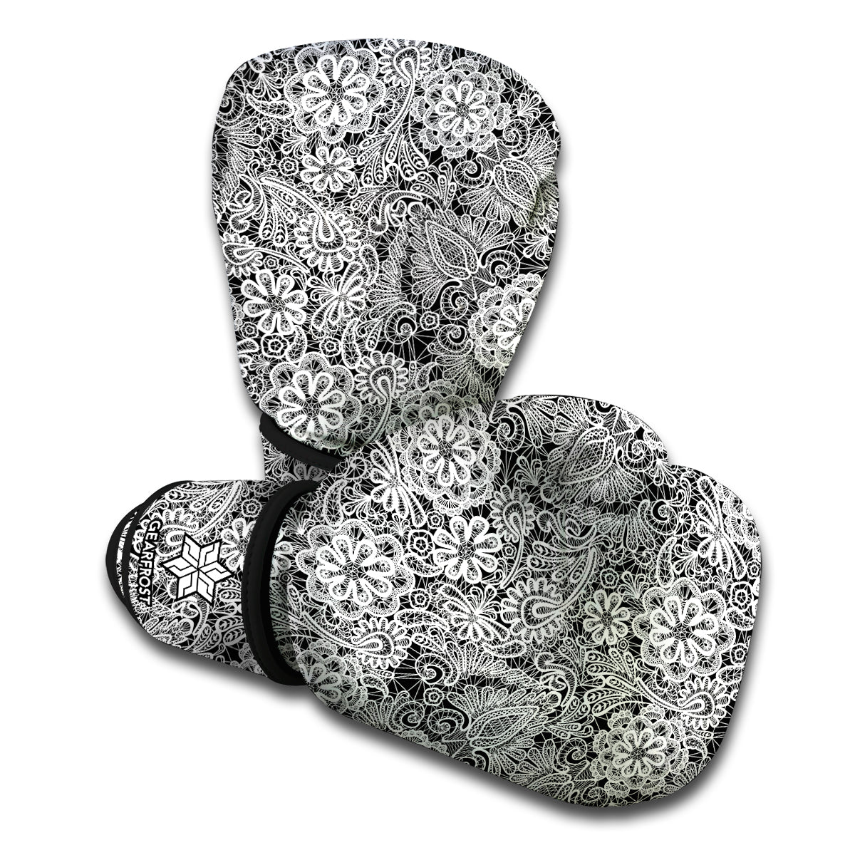 Black And White Western Flower Print Boxing Gloves