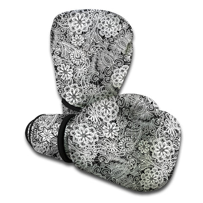 Black And White Western Flower Print Boxing Gloves
