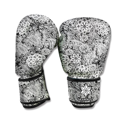 Black And White Western Flower Print Boxing Gloves