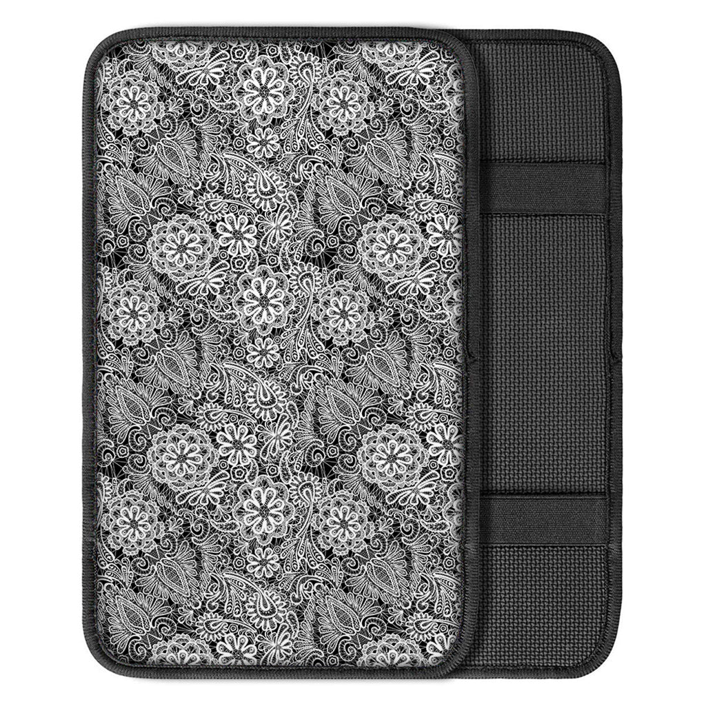 Black And White Western Flower Print Car Center Console Cover
