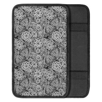 Black And White Western Flower Print Car Center Console Cover