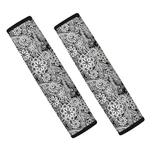 Black And White Western Flower Print Car Seat Belt Covers