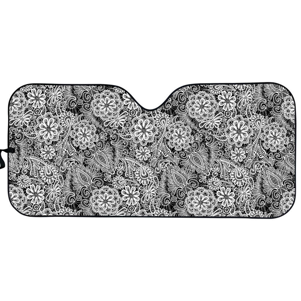 Black And White Western Flower Print Car Sun Shade