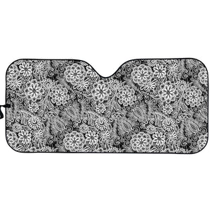 Black And White Western Flower Print Car Sun Shade