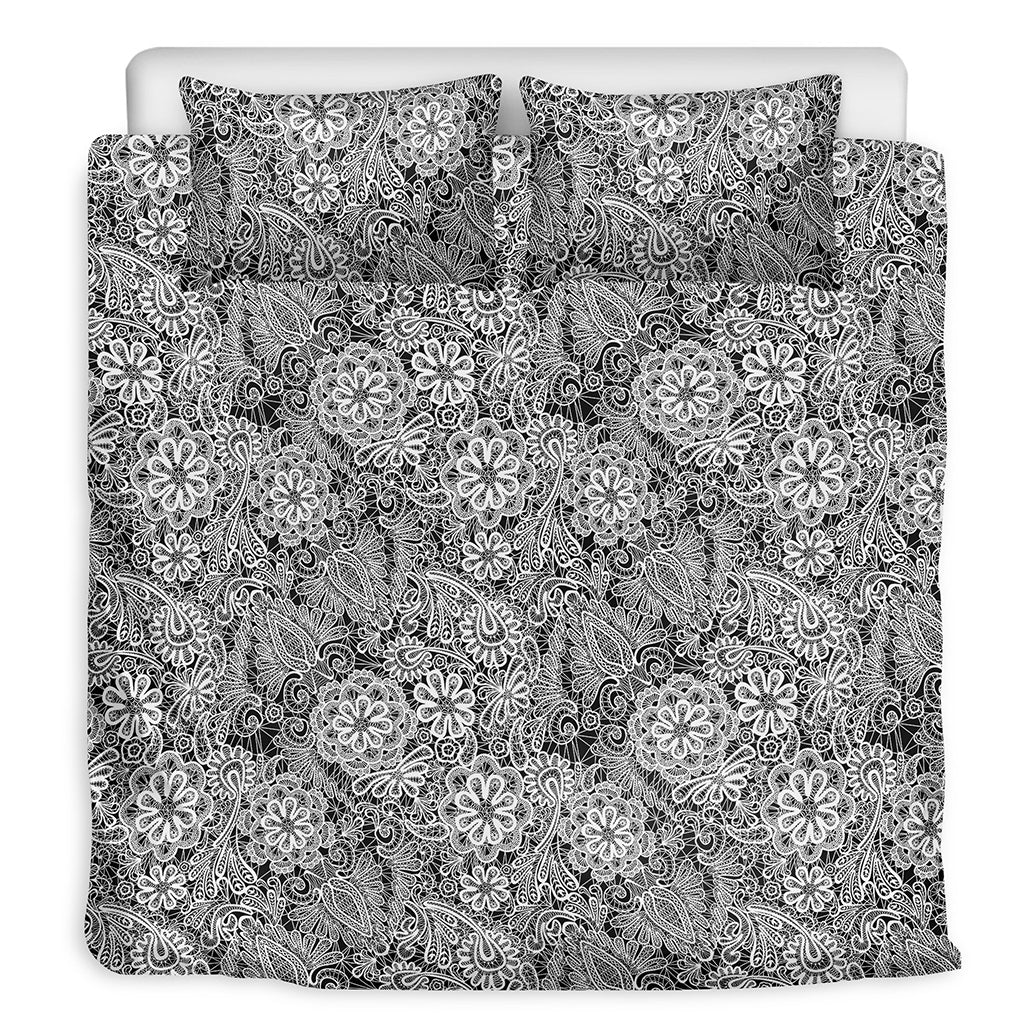 Black And White Western Flower Print Duvet Cover Bedding Set