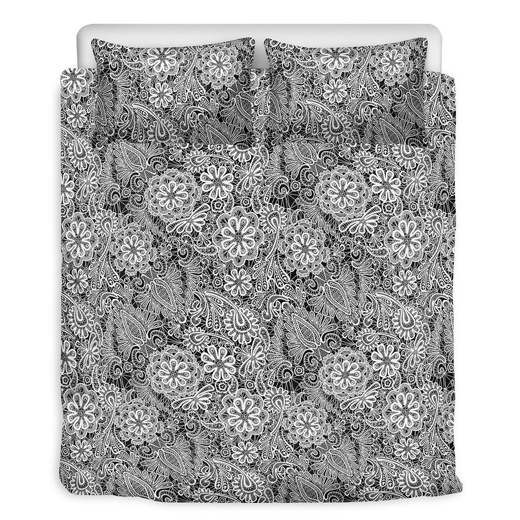 Black And White Western Flower Print Duvet Cover Bedding Set