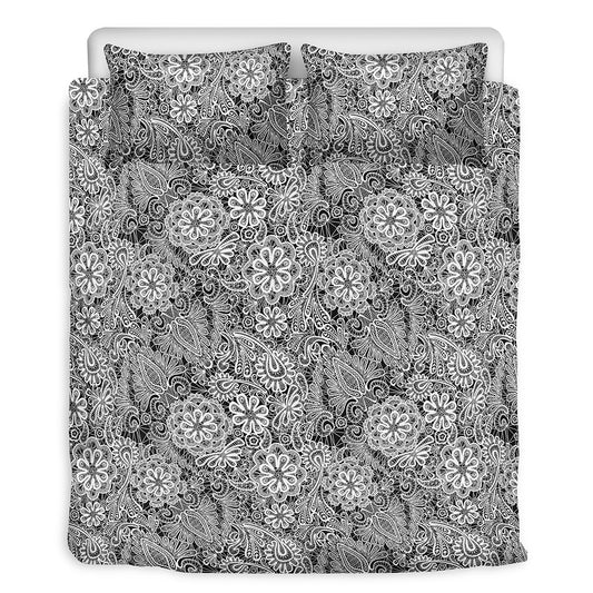 Black And White Western Flower Print Duvet Cover Bedding Set