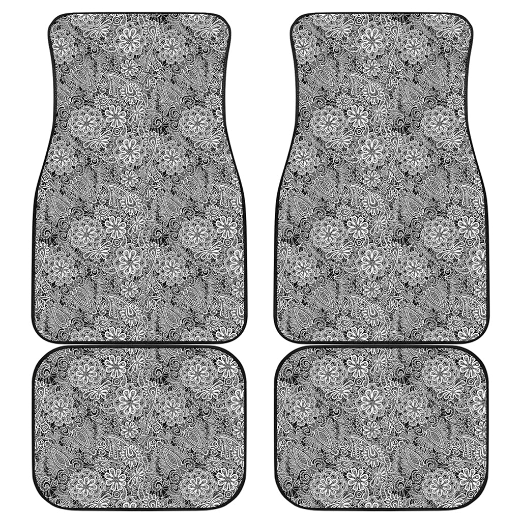 Black And White Western Flower Print Front and Back Car Floor Mats
