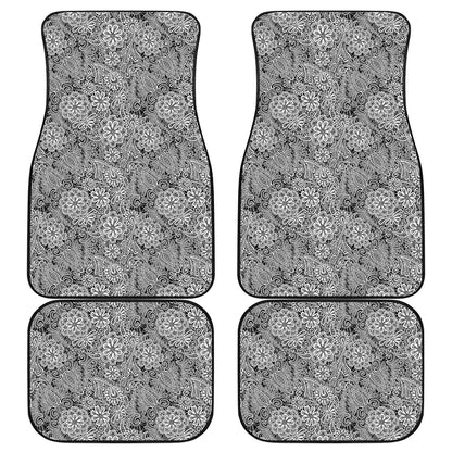 Black And White Western Flower Print Front and Back Car Floor Mats