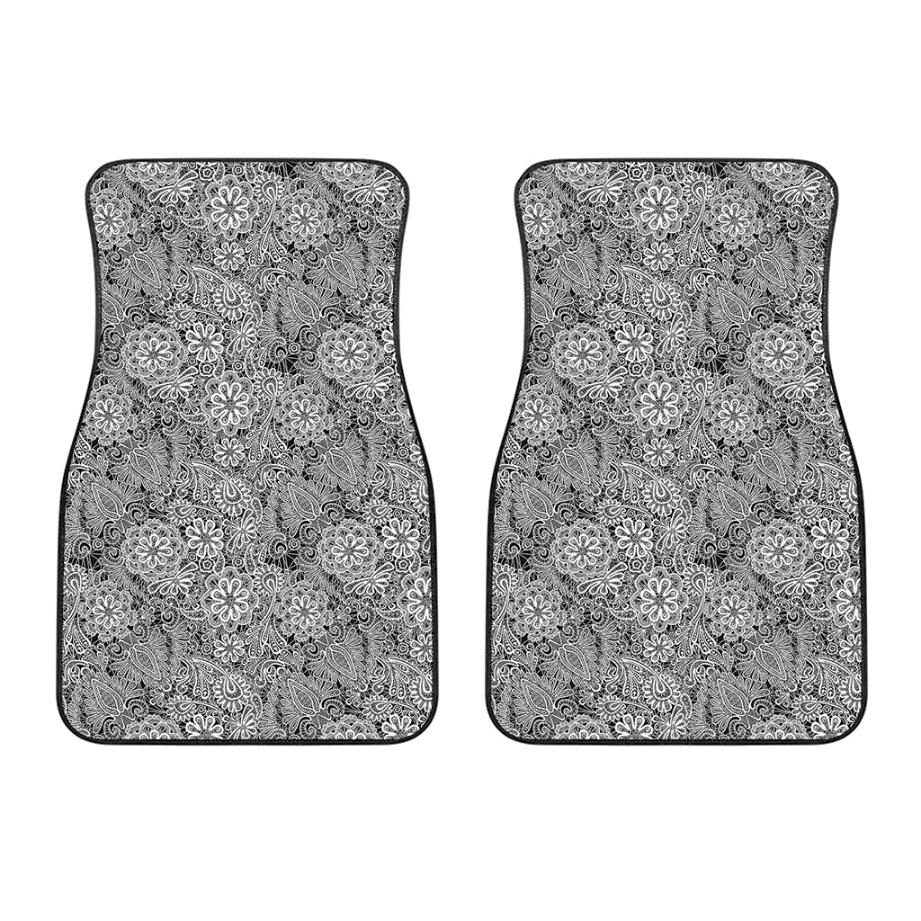 Black And White Western Flower Print Front Car Floor Mats