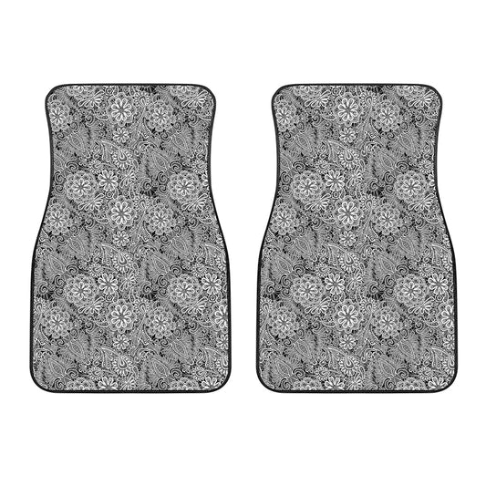 Black And White Western Flower Print Front Car Floor Mats