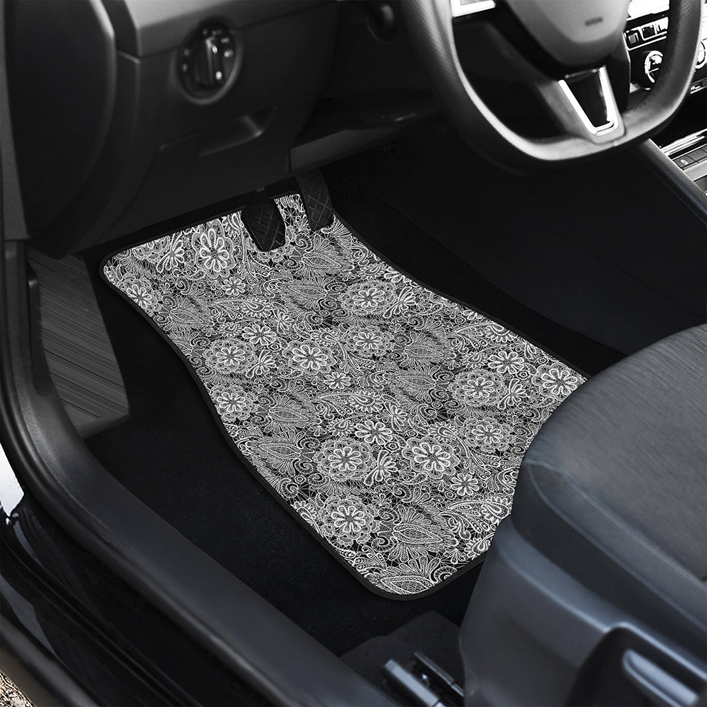 Black And White Western Flower Print Front Car Floor Mats