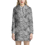 Black And White Western Flower Print Hoodie Dress