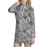 Black And White Western Flower Print Hoodie Dress