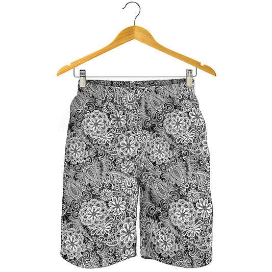 Black And White Western Flower Print Men's Shorts