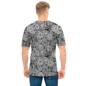 Black And White Western Flower Print Men's T-Shirt