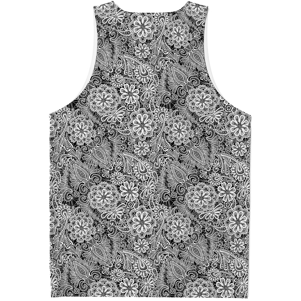 Black And White Western Flower Print Men's Tank Top