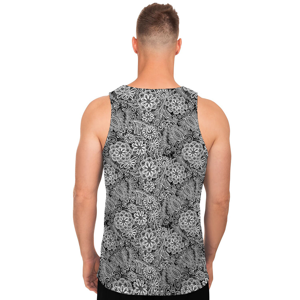 Black And White Western Flower Print Men's Tank Top