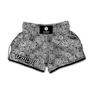 Black And White Western Flower Print Muay Thai Boxing Shorts