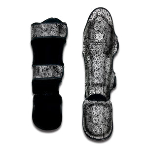 Black And White Western Flower Print Muay Thai Shin Guard