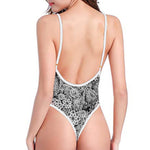 Black And White Western Flower Print One Piece High Cut Swimsuit