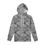Black And White Western Flower Print Pullover Hoodie