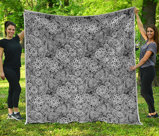 Black And White Western Flower Print Quilt