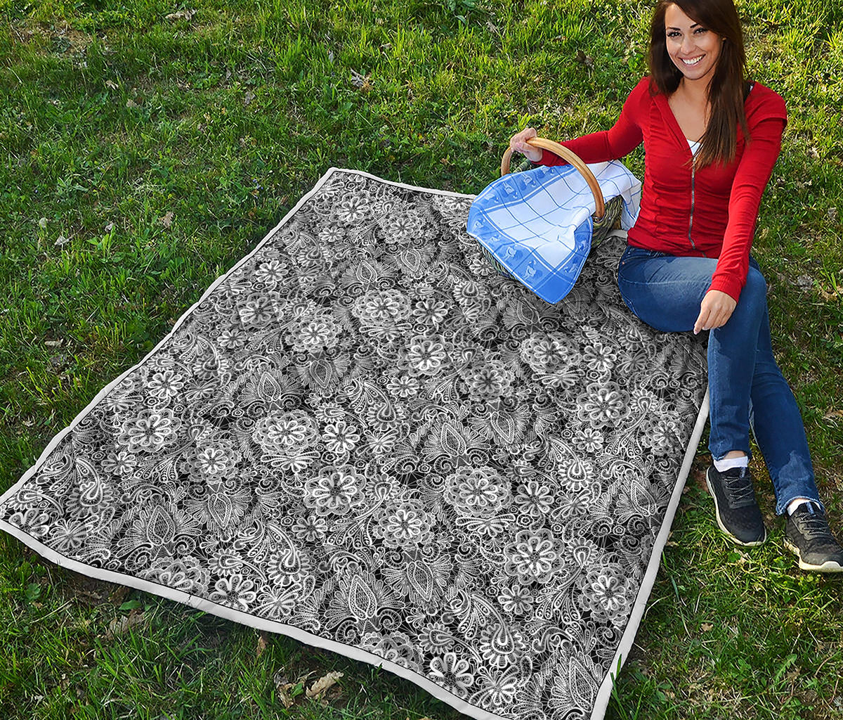 Black And White Western Flower Print Quilt