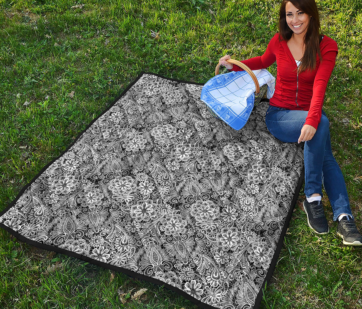 Black And White Western Flower Print Quilt