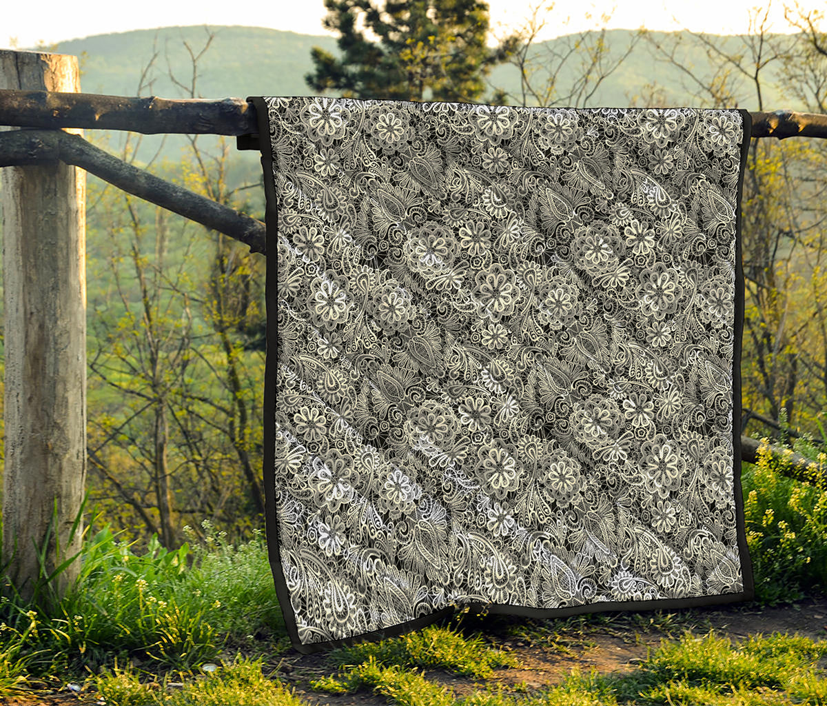 Black And White Western Flower Print Quilt