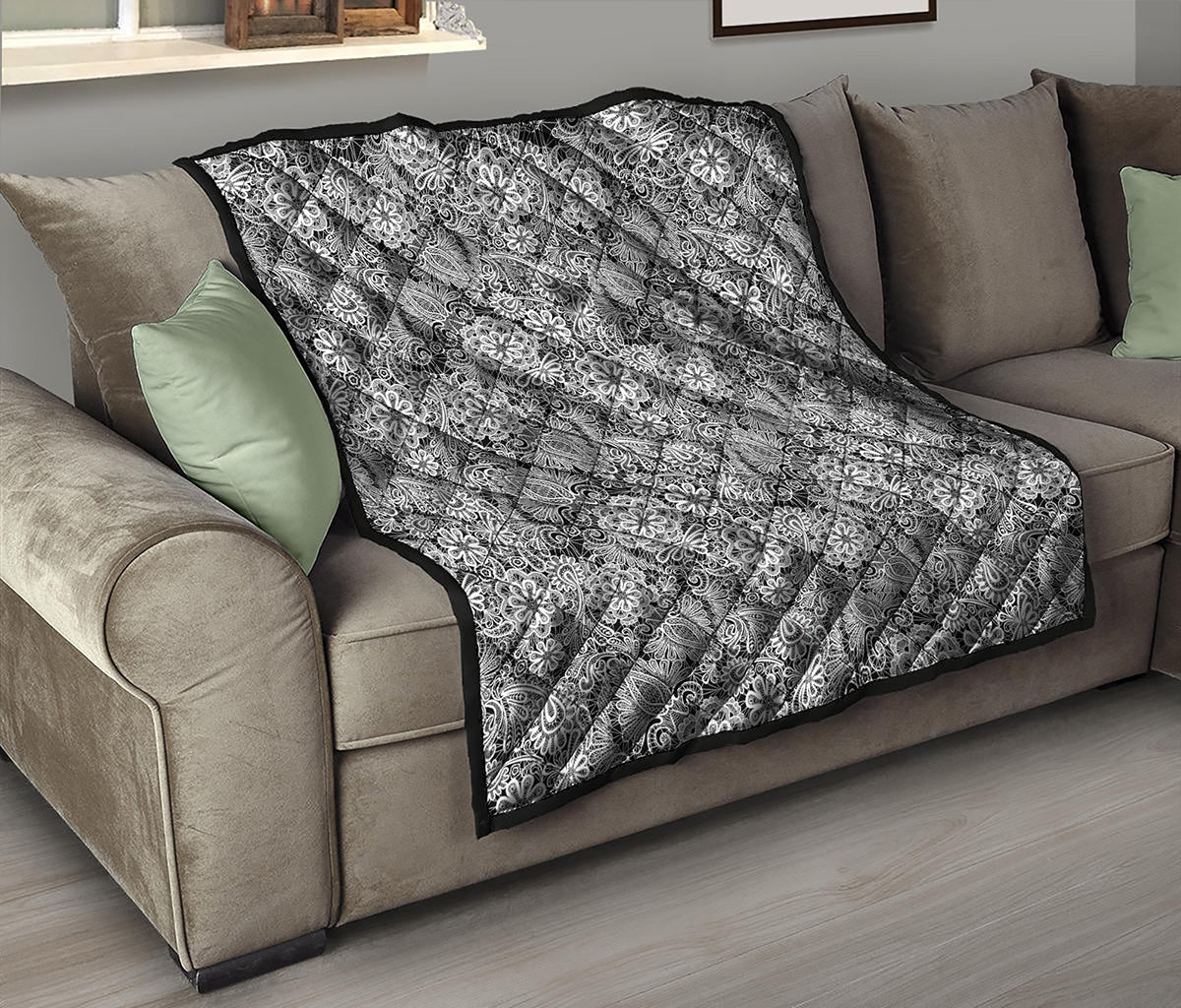 Black And White Western Flower Print Quilt