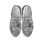 Black And White Western Flower Print White Slip On Shoes