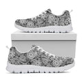 Black And White Western Flower Print White Running Shoes