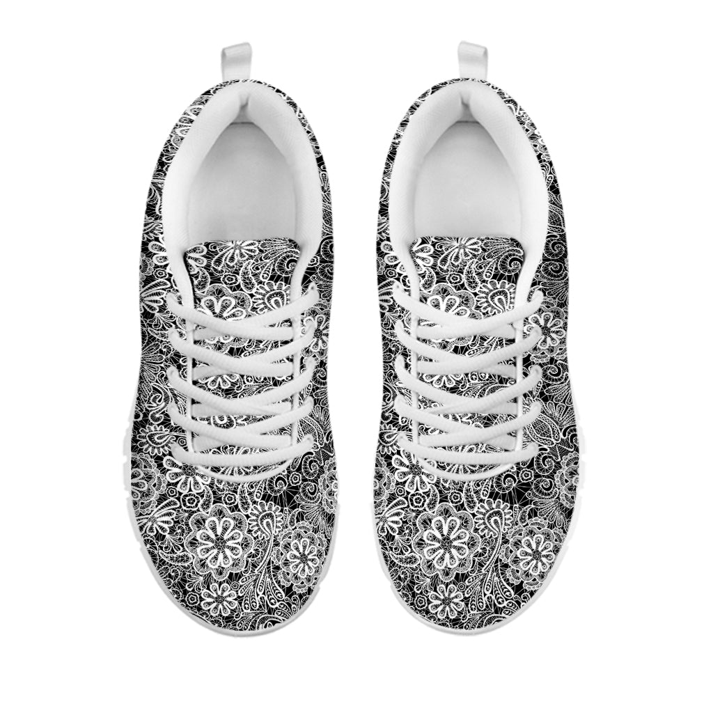 Black And White Western Flower Print White Sneakers