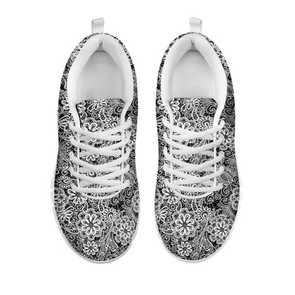 Black And White Western Flower Print White Sneakers