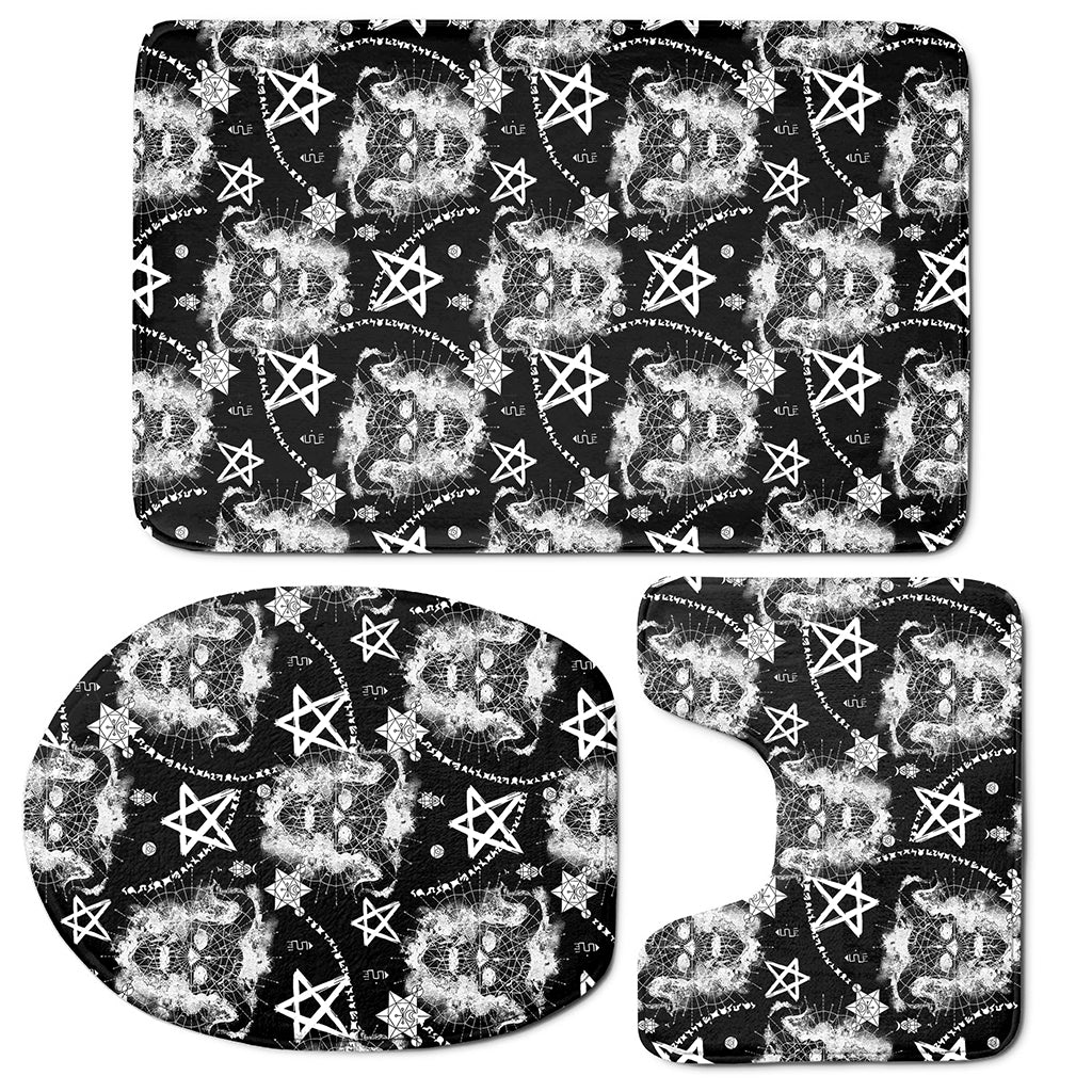 Black And White Wicca Devil Skull Print 3 Piece Bath Mat Set