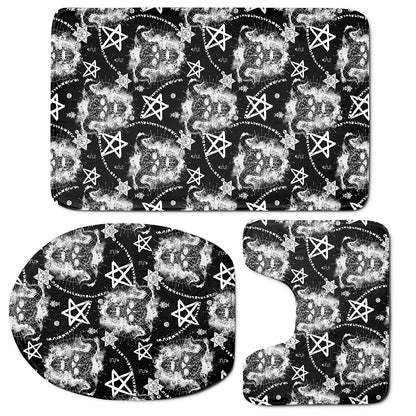 Black And White Wicca Devil Skull Print 3 Piece Bath Mat Set