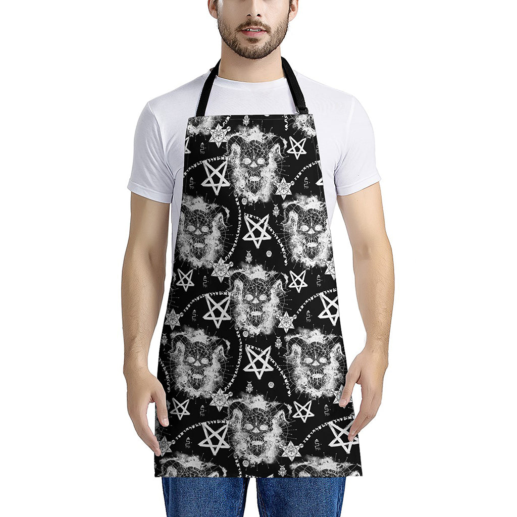 Black And White Wicca Devil Skull Print Apron