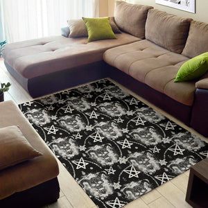 Black And White Wicca Devil Skull Print Area Rug