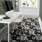 Black And White Wicca Devil Skull Print Area Rug