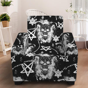 Black And White Wicca Devil Skull Print Armchair Slipcover