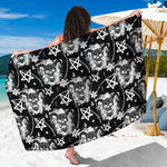 Black And White Wicca Devil Skull Print Beach Sarong Wrap