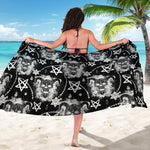 Black And White Wicca Devil Skull Print Beach Sarong Wrap