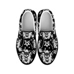 Black And White Wicca Devil Skull Print Black Slip On Shoes