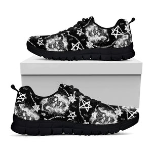 Black And White Wicca Devil Skull Print Black Sneakers