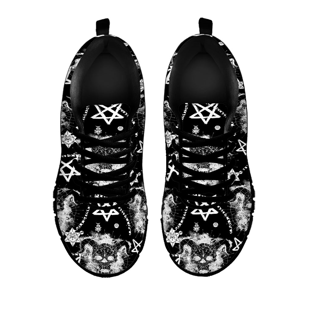 Black And White Wicca Devil Skull Print Black Sneakers