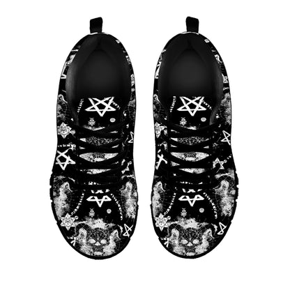 Black And White Wicca Devil Skull Print Black Sneakers